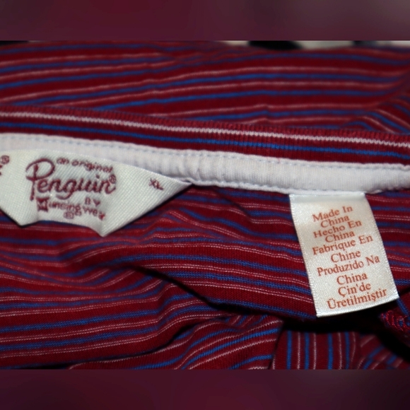 ORIGINAL PENGUIN Shirt Short Sleeve Red white pocket  Striped XL - Picture 9 of 9